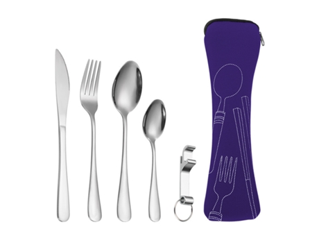 Utensilios portátiles elegantes - Cubiertos de acero inoxidable de alta calidad con caja de almacenamiento - púrpura