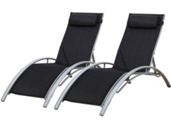 Lote de 2 Tumbonas HAPPY GARDEN Galapagos en Textileno (Negro - Aluminio Gris)