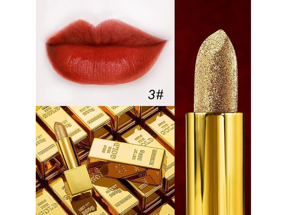 Labial Mate Aterciopelado Con Brillo, Hidratante, De Larga Duración, Resistente Al Agua, Diseño Dorado, Tono 03