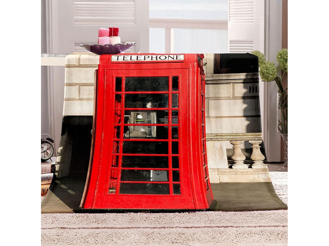 Manta de microfibra con estampado de cabina telefónica, 150x200cm
