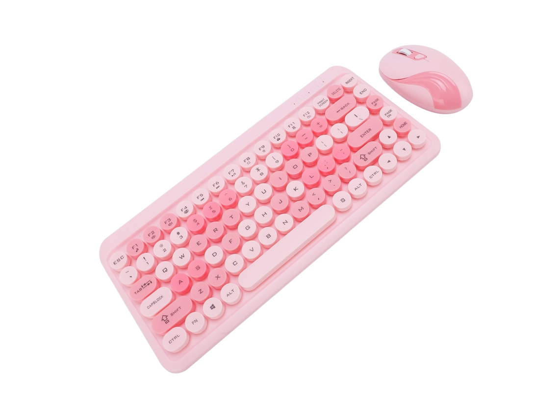 Conjunto De Teclado Y Ratón Con Teclas Redondas Retro Inalámbrico 2.4g Rosa