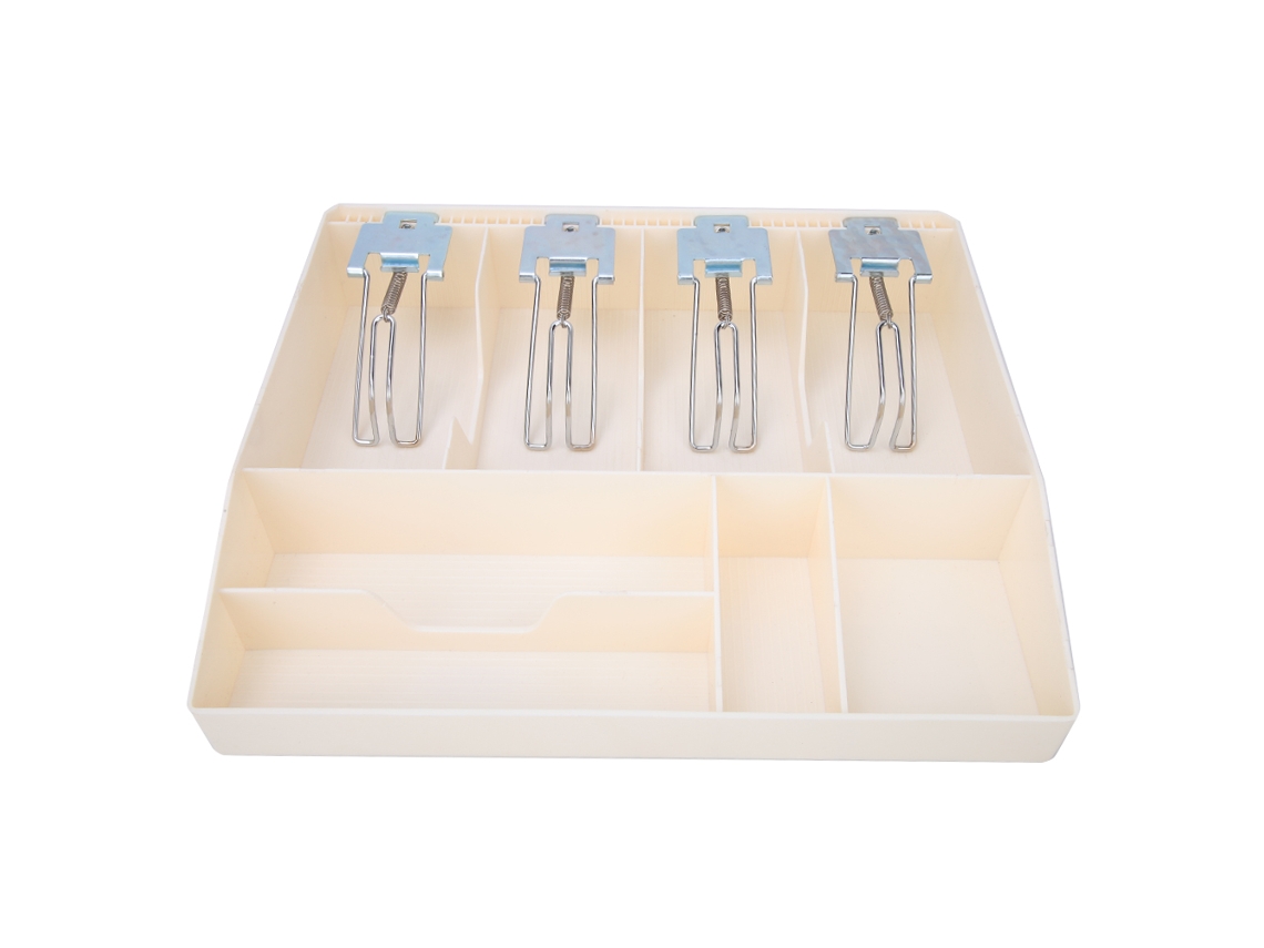 Bandeja De Dinero Com 8 Compartimentos E Clip De Metal Para Caixa Registradora Supermercado Branco