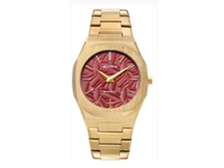 Reloj De Cuarzo Para Hombre (dorado Y Rojo) Con Hojas En Relieve.