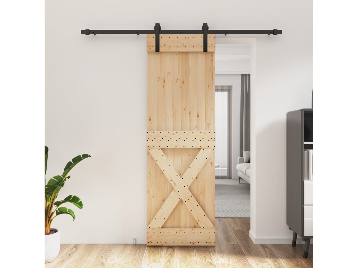 Puerta corredera con herrajes 70x210 cm madera maciza de pino LOVELY HOME