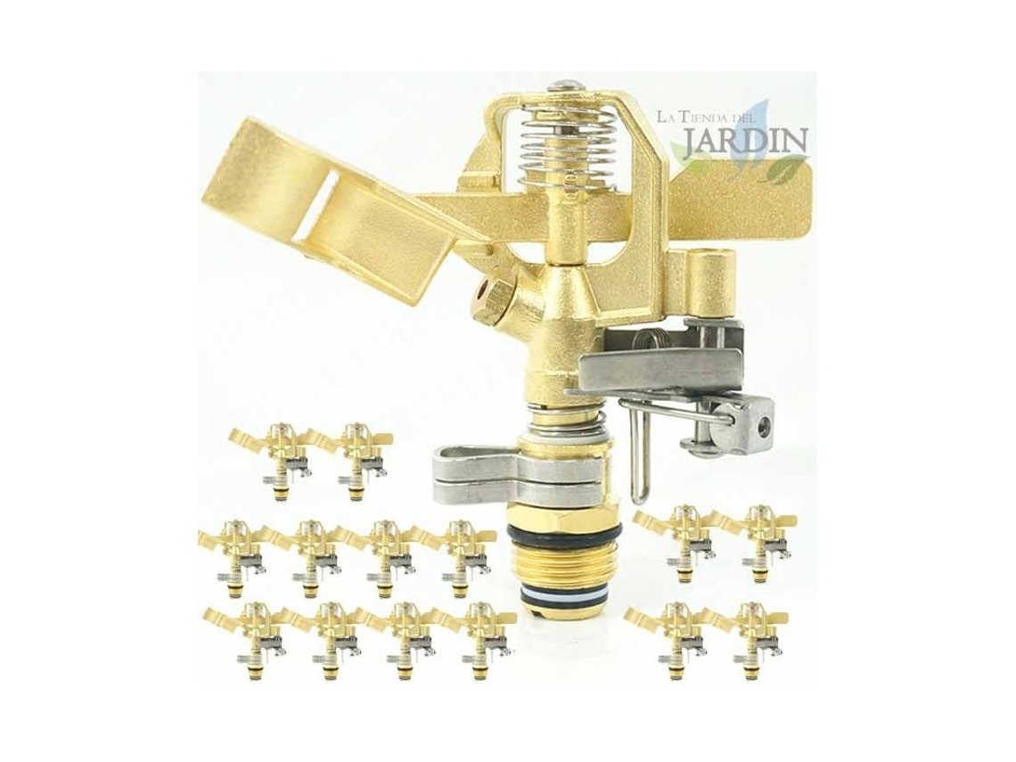 Aspersor de Riego Laton 1/2'' Ajustable Alcance 10-15 M Caudal 9 a 20 Litros/Minuto Pack 15 SUINGA
