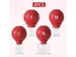 (juego De 4 Unidades En Rojo) Copa De Masaje De Goma, Elevación De La Piel Facial Por Vacío, Tallas S, M, Xl