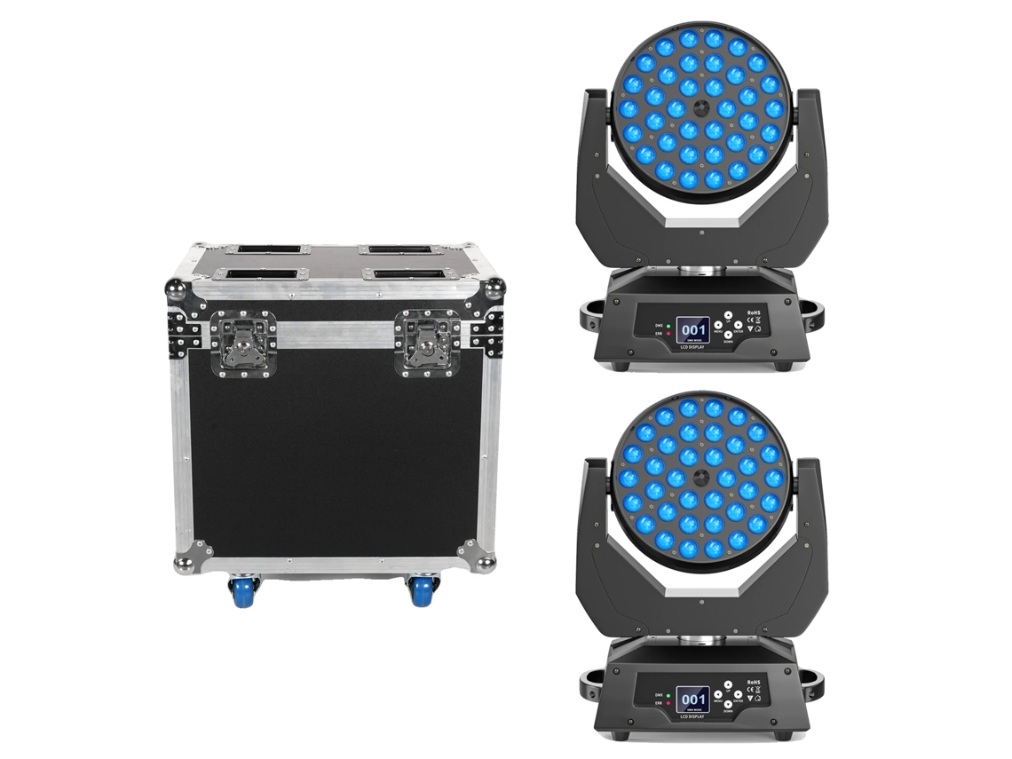 Luz móvil, pantalla táctil LCD, ángulo de zoom ajustable, 2 luces y 1 cubierta, enchufe UE, OEM.