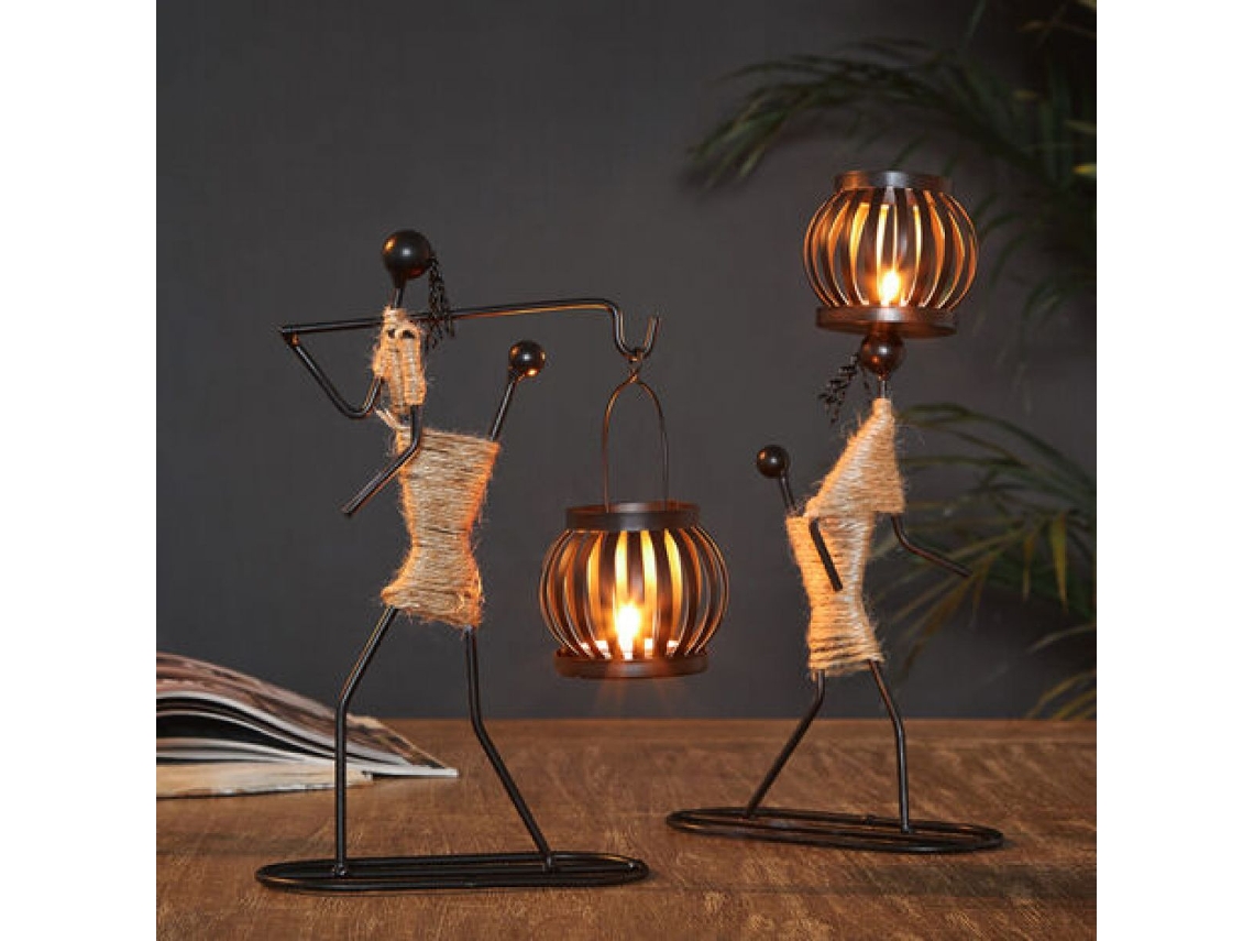 Decoración única para el hogar, candelabro de hierro tribal africano hecho a mano, figura de metal personalizable y elegante para centro de mesa.