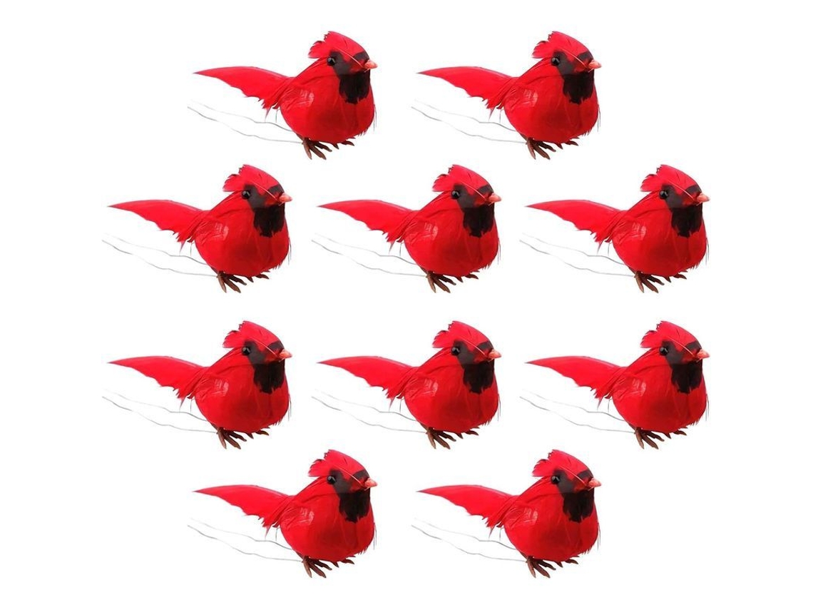 Pinzas Con Forma De Pájaro Para Árbol De Navidad, Decoración De Fiestas Y Adornos (10 Piezas - Cardenal)
