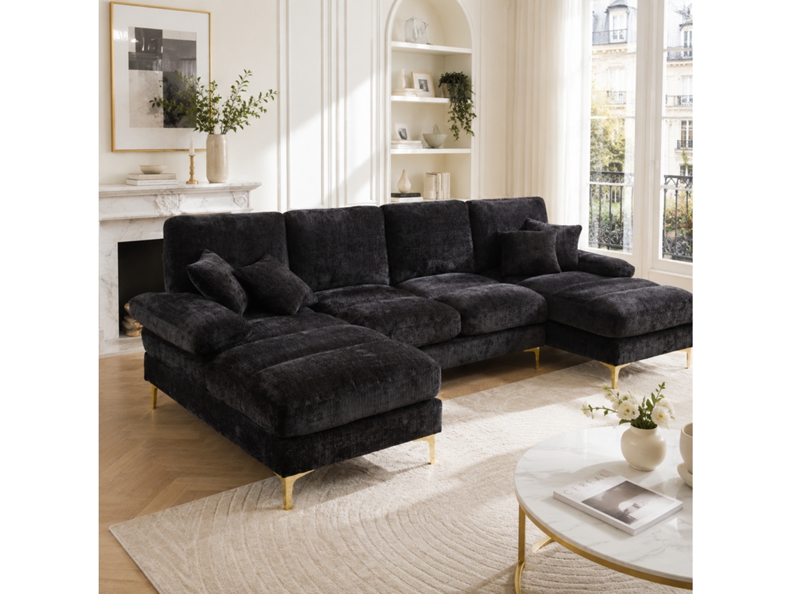 Sofá Modular De Chenilla, En Forma De U, Con 2 Asientos Reclinables, Para Sala De Estar.