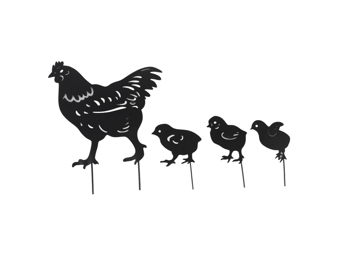 4pcs Estacas De Silhueta De Galinha E Pintinhos Em Metal Durável Para Decoração De Jardim