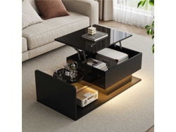 Mesa De Centro Negro Brillante Cristal Led Tablero Cristal