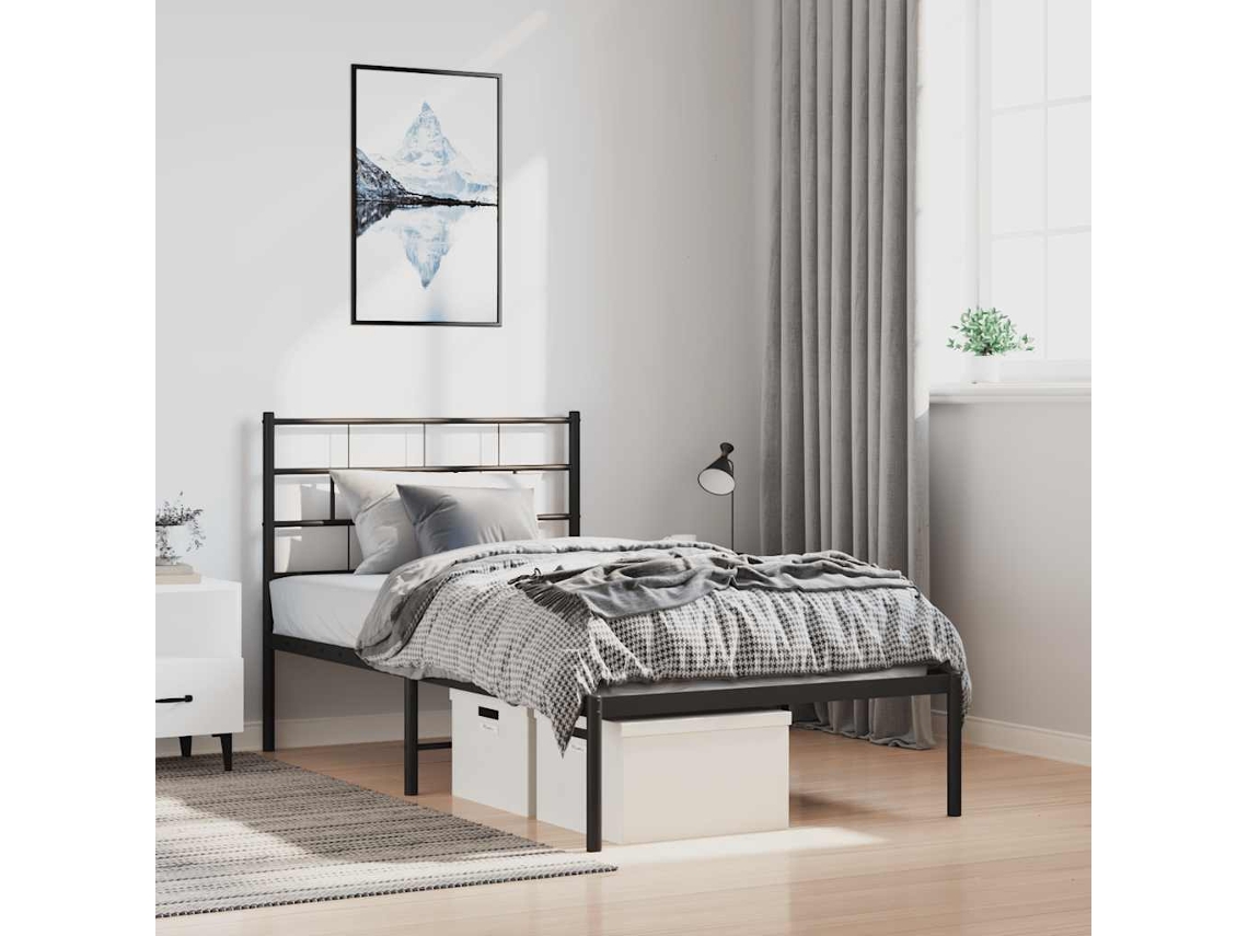Estructura Cama Sin Colchón Con Cabecero Metal Negro 100x200 Cm