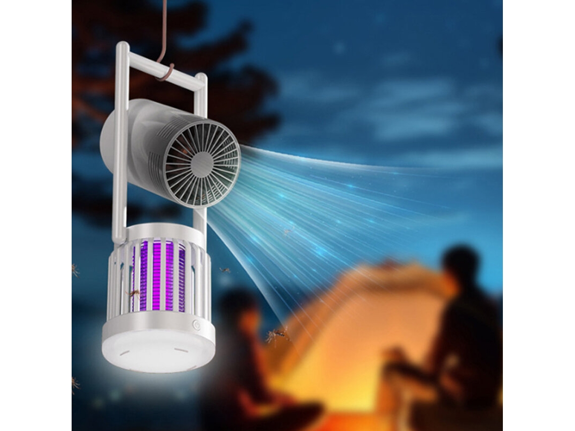Matamosquitos multifuncional 3 en 1 para áreas al aire libre, con luz para acampar y ventilador para acampar, lámpara UV recargable para matar mosquitos.