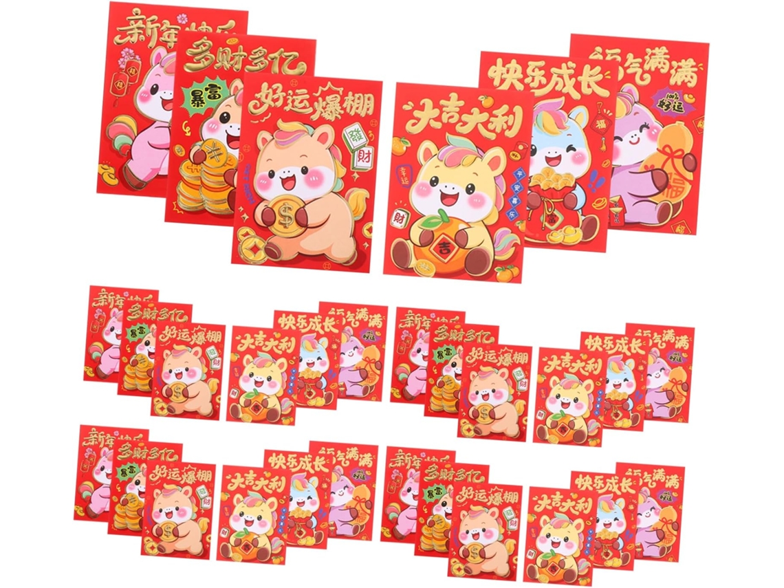 120 Sobres Rojos Para El Año Nuevo Chino Del Caballo (hong Bao) Con Diseño Zodiacal Para Bodas Y