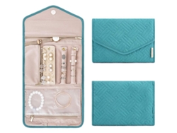 Organizador De Joyas Plegable Roll Teal, Caja De Joyería Compacta Con 5 Compartimentos Para Viajes