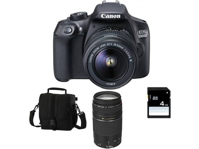 Kit Cámara Réflex CANON EOS 1300DEF-S 18-55mm F3.5-5.6 IS III + EF 75-300mm F4-5.6 III + Bolsa + 16 GB SD
