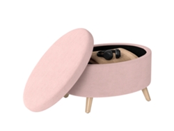 Puf Ovalado De Terciopelo Con Patas De Madera Maciza, Color Rosa Claro.