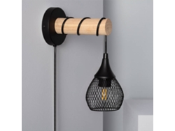 Lámpara de Pared ILUZZIA (Negro - Metal, Madera - 28x23x12 cm)