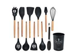 Conjunto de Utensílios de Cozinha Utensílios de Cozinha de Silicone Antiaderente Conjunto de Utensílios de Cozinha Resistente Ao Calor Preto