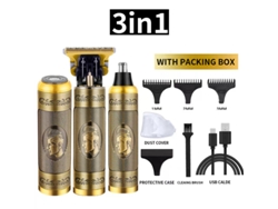Recortadora De Barba 3 En 1 (diseño Masculino En Relieve) - Set Profesional, Recargable Por Usb, Incluye 3 Peines Guía.