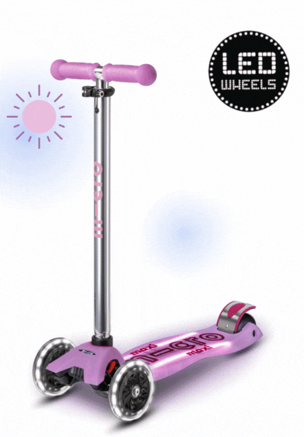 Patinete Micro Maxi Micro Glow LED morado para niños con luces