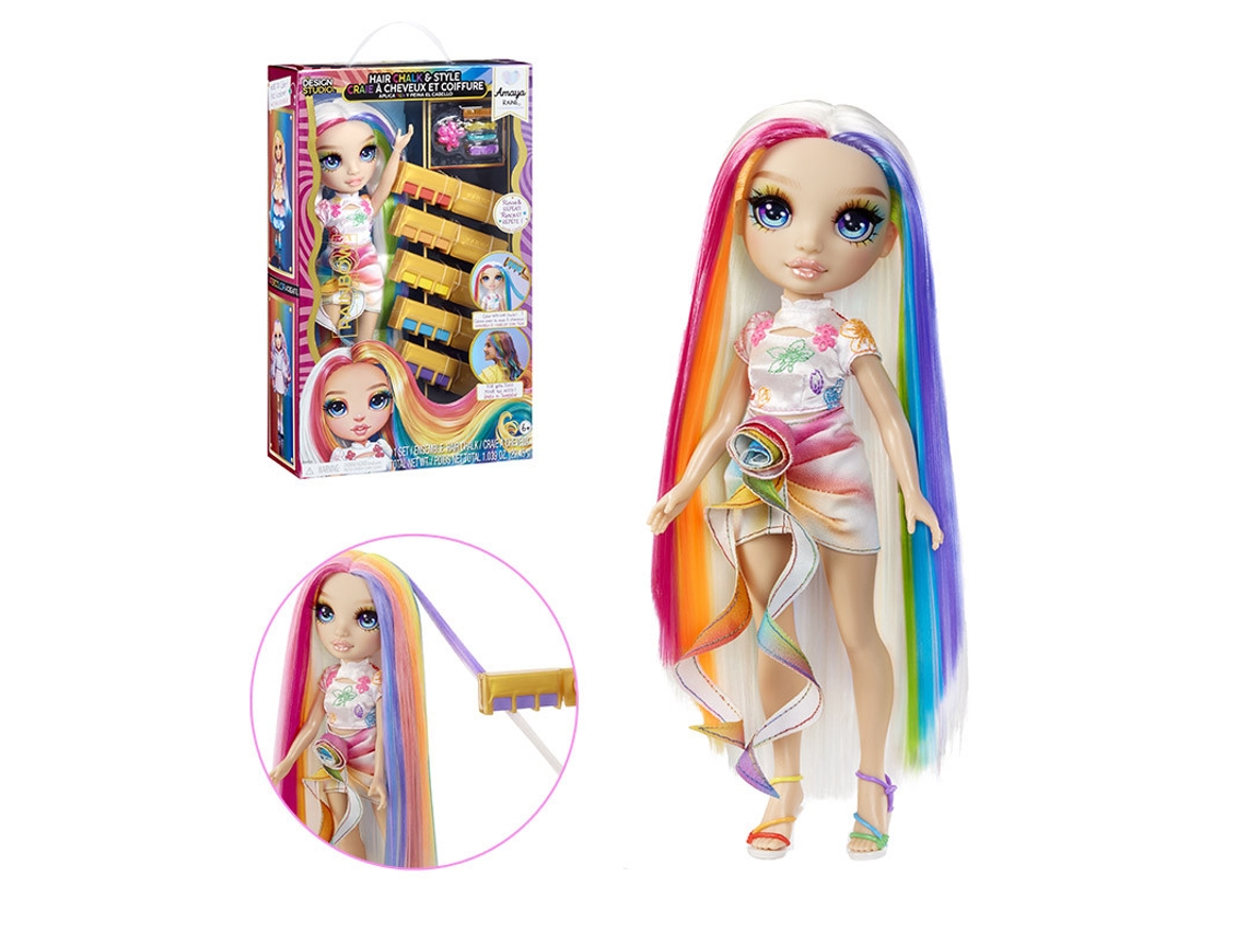 Muñeca Amaya Rainbow High (arcoíris) con tiza para peinar el cabello