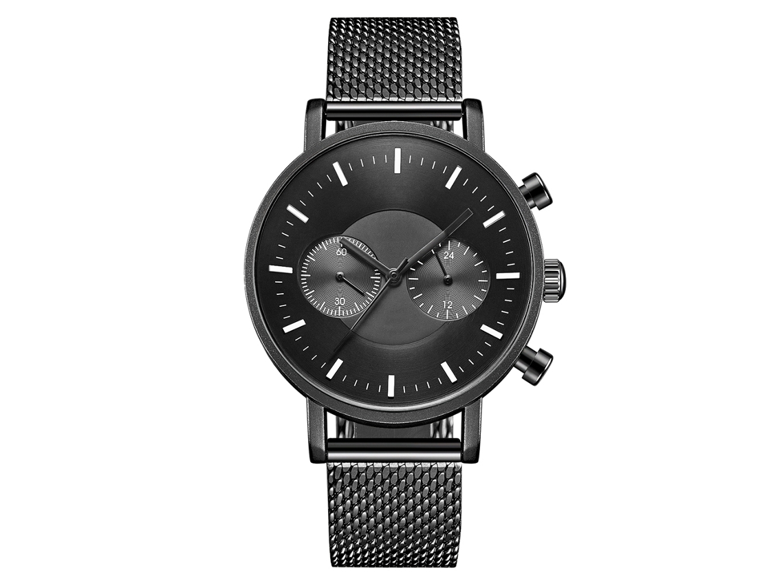 Reloj De Pulsera Para Hombre Ultrafino De Malla Impermeable De Cuarzo Negro
