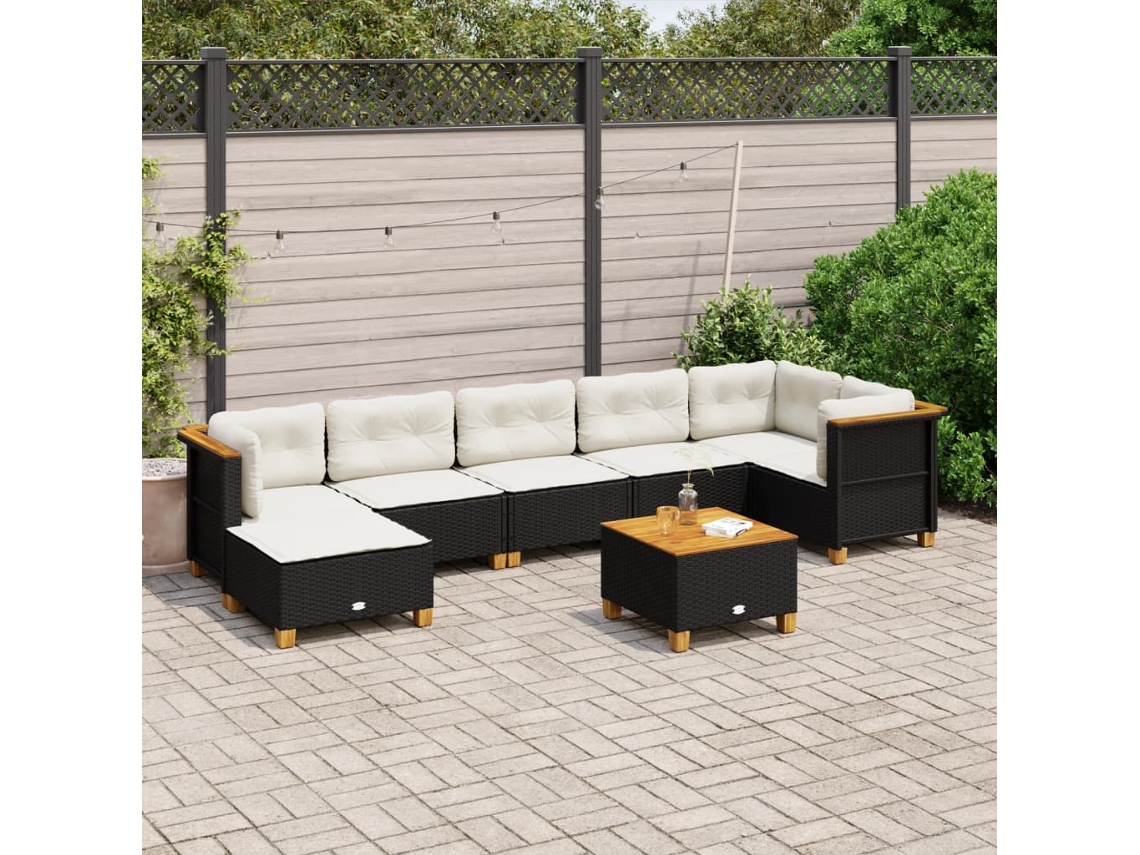 Conjunto de sofá de jardín de 8 piezas con cojines en mimbre sintético negro de DKD Home Decor