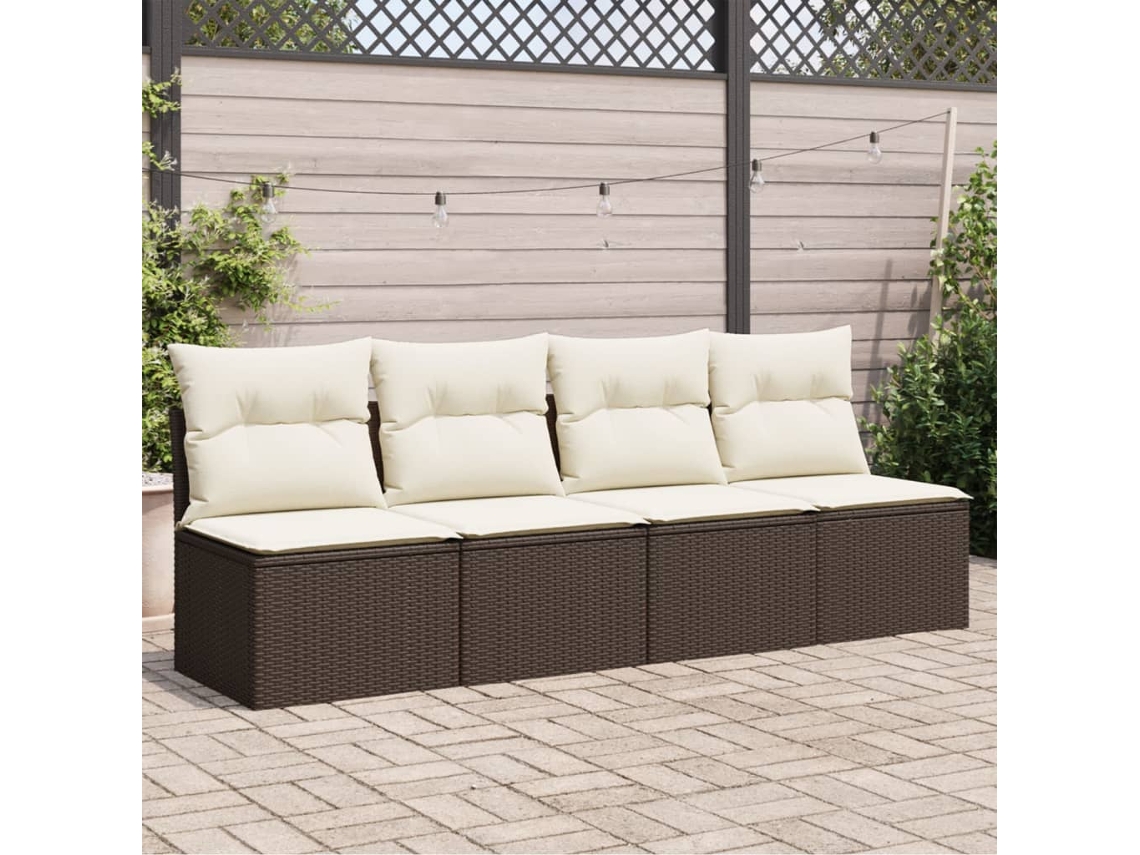 Sofá de jardín con cojines de 4 plazas de mimbre marrón PE Lovely Home
