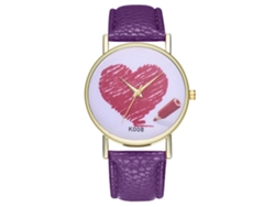 Reloj De Pareja De Cuarzo De Piel Sintética Con Esfera Love Morada Sencilla Y Moderna.