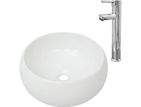 Lavabo VIDAxL de Baño Redondo con Grifo Mezclador Cerámica Blanco