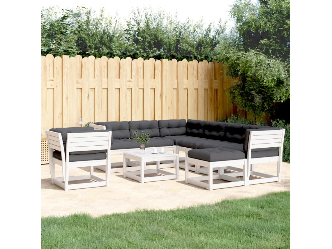 Conjunto de 8 piezas. Lounge De Jardim C/ Almofadas Pinho Maciço Branco Dkd Decoración Del Hogar