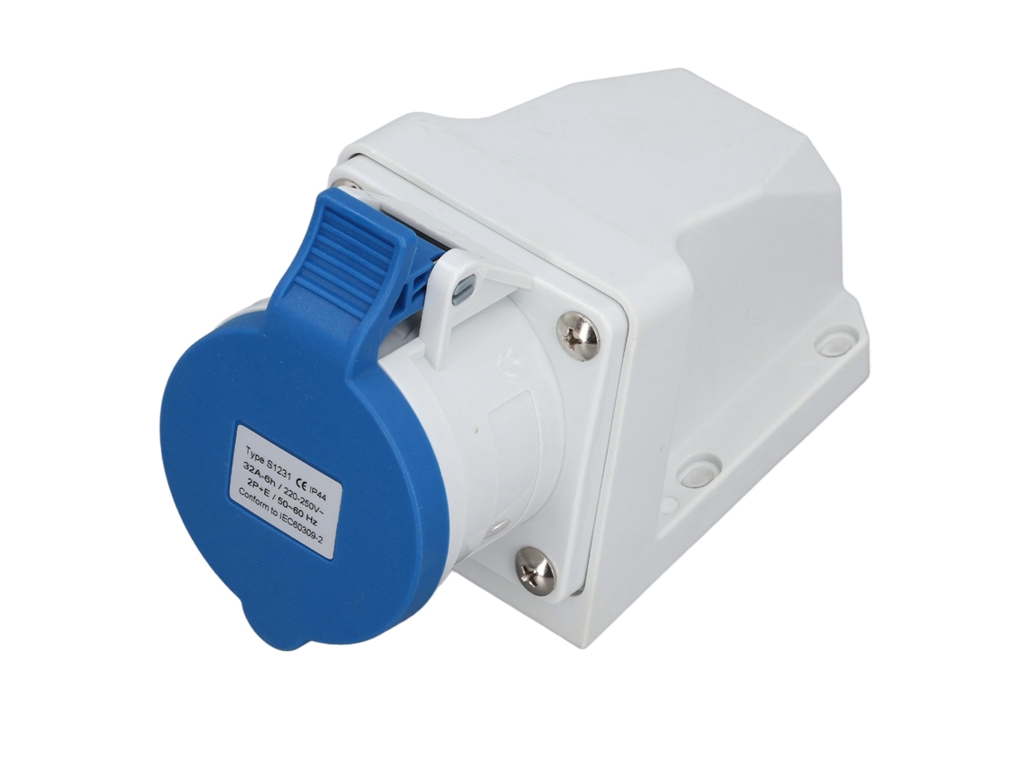 Conector eléctrico industrial Omni, 3 pines, 32 A, 2p+e, IP44, resistente al agua y al polen, 220 V.