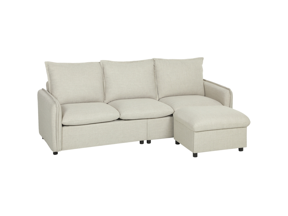 Sofá Doble 3 Plazas, Modular, Tejido, 212x125x84cm, Crema