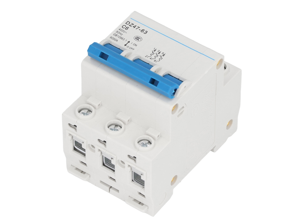 Disyuntor miniatura de 3 polos Veloriskku para montaje en riel DIN, 6A 400V, capacidad de ruptura de 6000A, de la marca