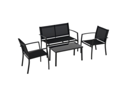 Conjunto Exterior 4 Piezas, 2 Sillas, Sofá, Mesas, 105x60x77cm, Negro