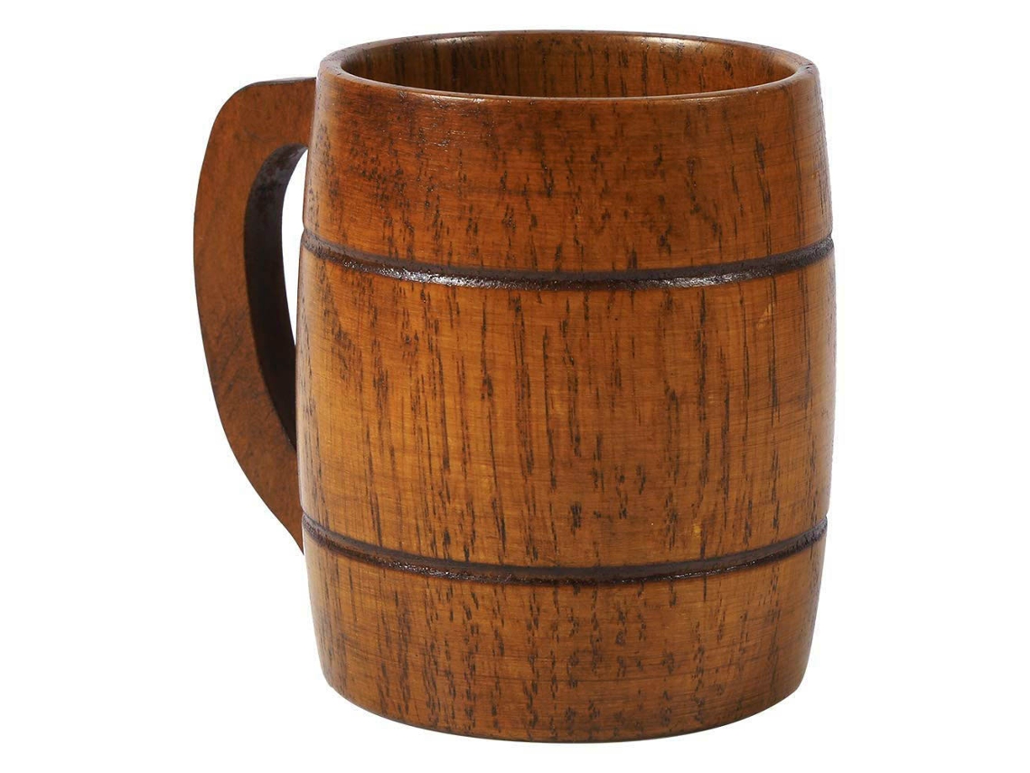 Jarra de cerveza de madera con asa cómoda, hecha de material natural tallado a mano para té, cerveza, agua, jugo y leche.