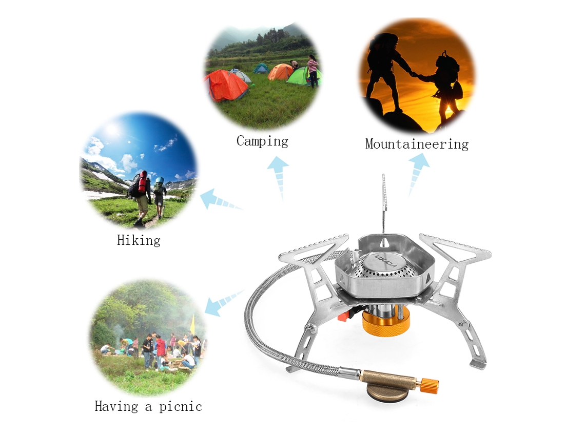Hornilla De Gas Plegable Portátil Para Camping Con Encendido Piezoeléctrico Y Paravientos.