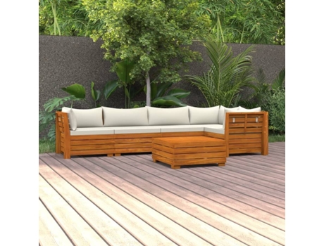 Conjunto 6 Muebles de jardín VIDAXL con cojines madera maciza de acacia