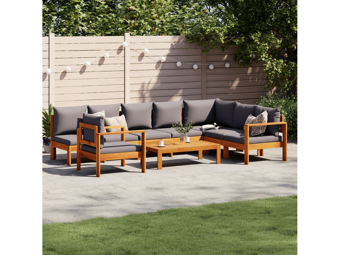 Conjunto de sofá de jardín de 6 piezas con cojines de madera maciza de acacia, Dkd Home Decor