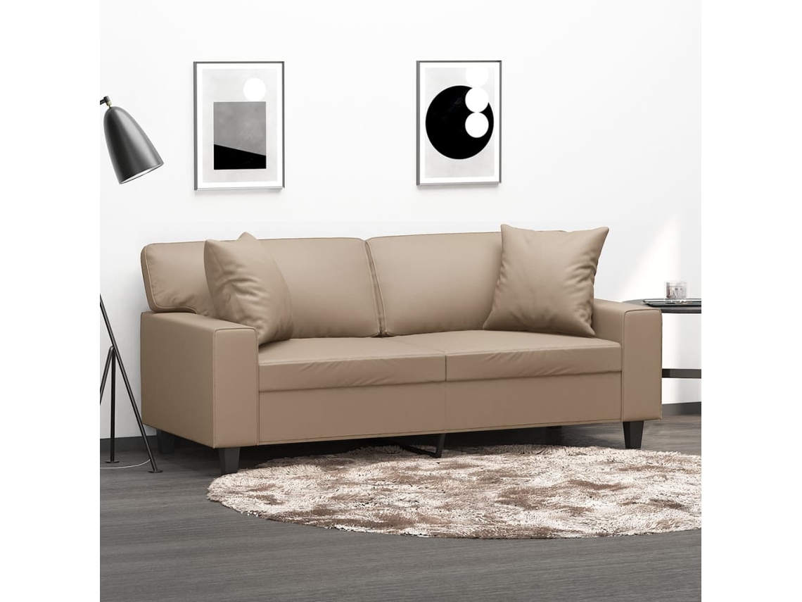Sofá De 2 Plazas Con Cojines Cuero Sintético Capuchino 140 Cm