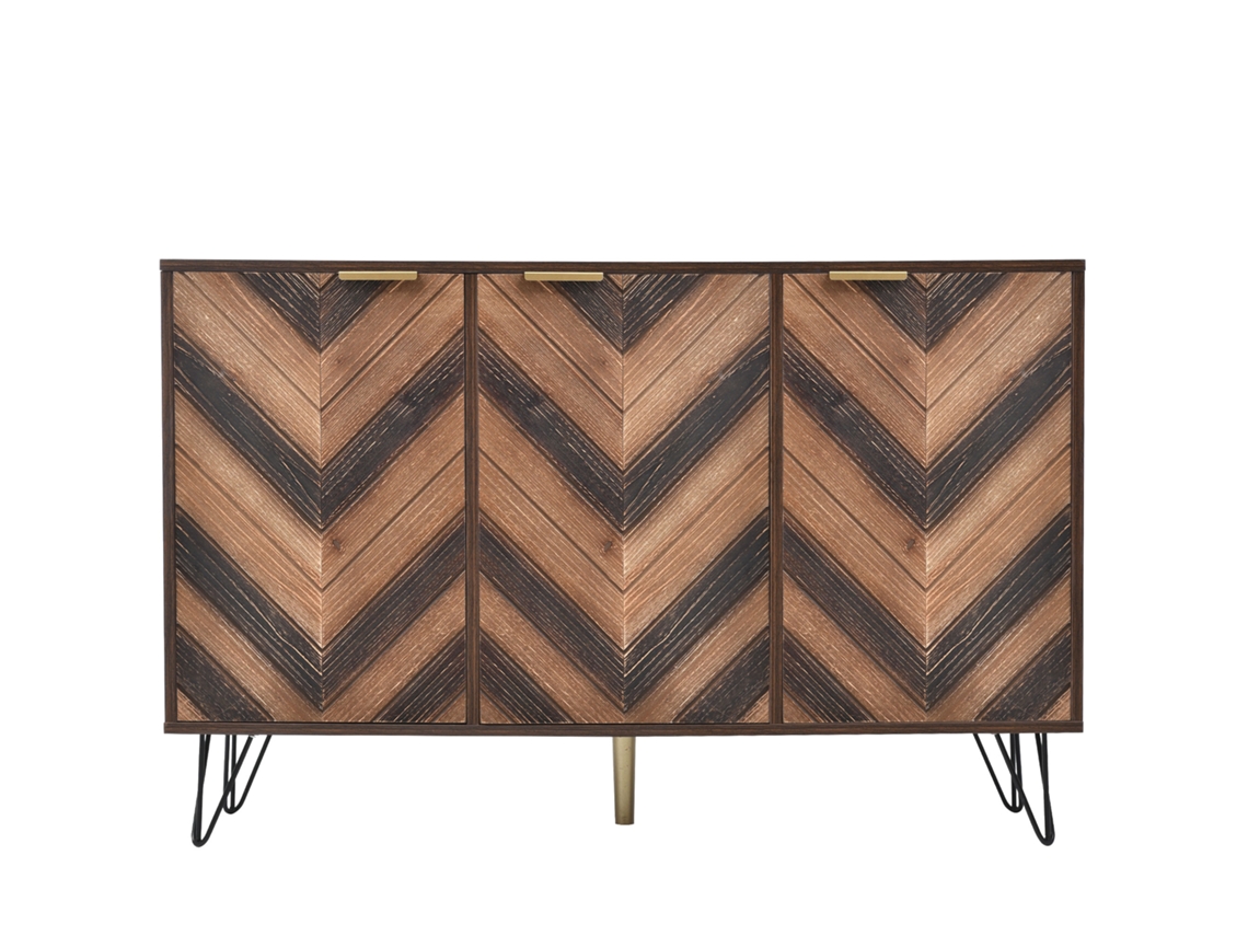 Aparador Mobrio Brown de estilo retro de 3 puertas y 6 compartimentos