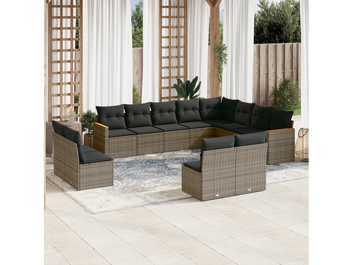 Conjunto de sofá de jardín de 12 piezas con cojines de mimbre gris DKD Home Decor