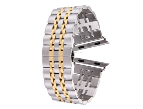 Correa de reloj de acero inoxidable con 7 cuentas y hebilla de mariposa oculta para hombre de 22 mm para Apple Watch de 42 mm