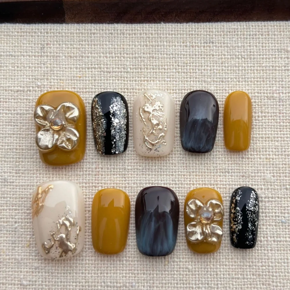 (a113-s) 10 Pegatinas De Uñas Postizas Hechas A Mano, Estilo Ballet Corto.