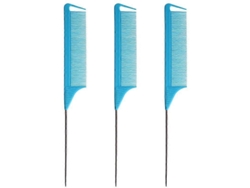Peine de 3 piezas para trenzas, peine de cola de rata, púas de acero, púas de fibra de carbono, peines con púas de acero inestables