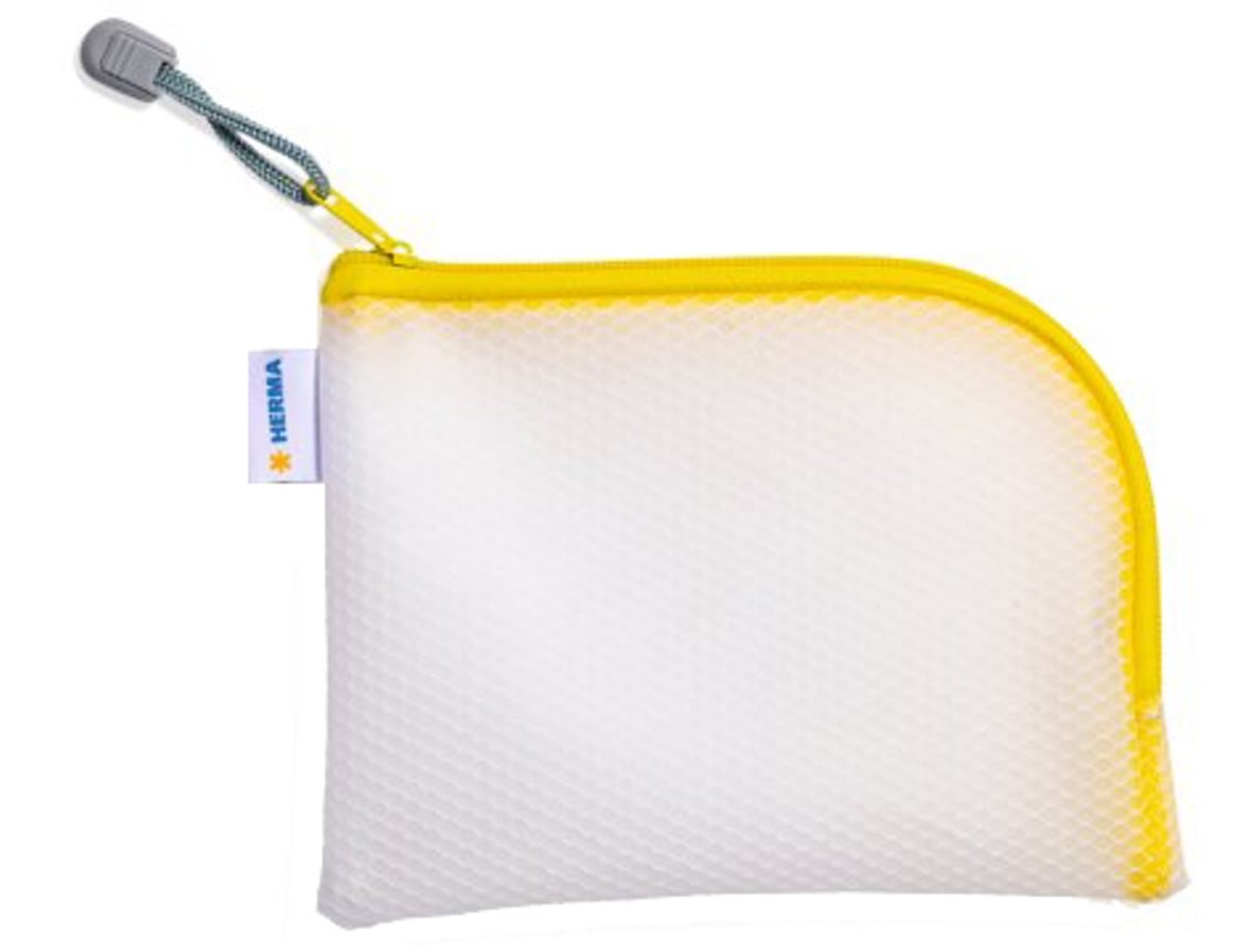 Bolsa con cremallera HERMA de malla Din A6 amarilla
