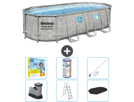 Piscina BESTWAY Oval Power Steel Swim Vista - Estampado Piedra - 549 x 274 x 122 - Incluye Bomba - Escalera - Cobertor Accesorios CB36