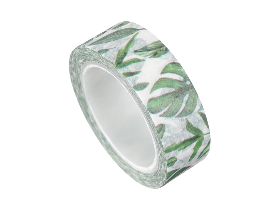 Fita Adesiva Decorativa Solustre Com Estampa De Plantas Tropicais, 1 Rolo, Para Scrapbooking E Journaling, Verde,